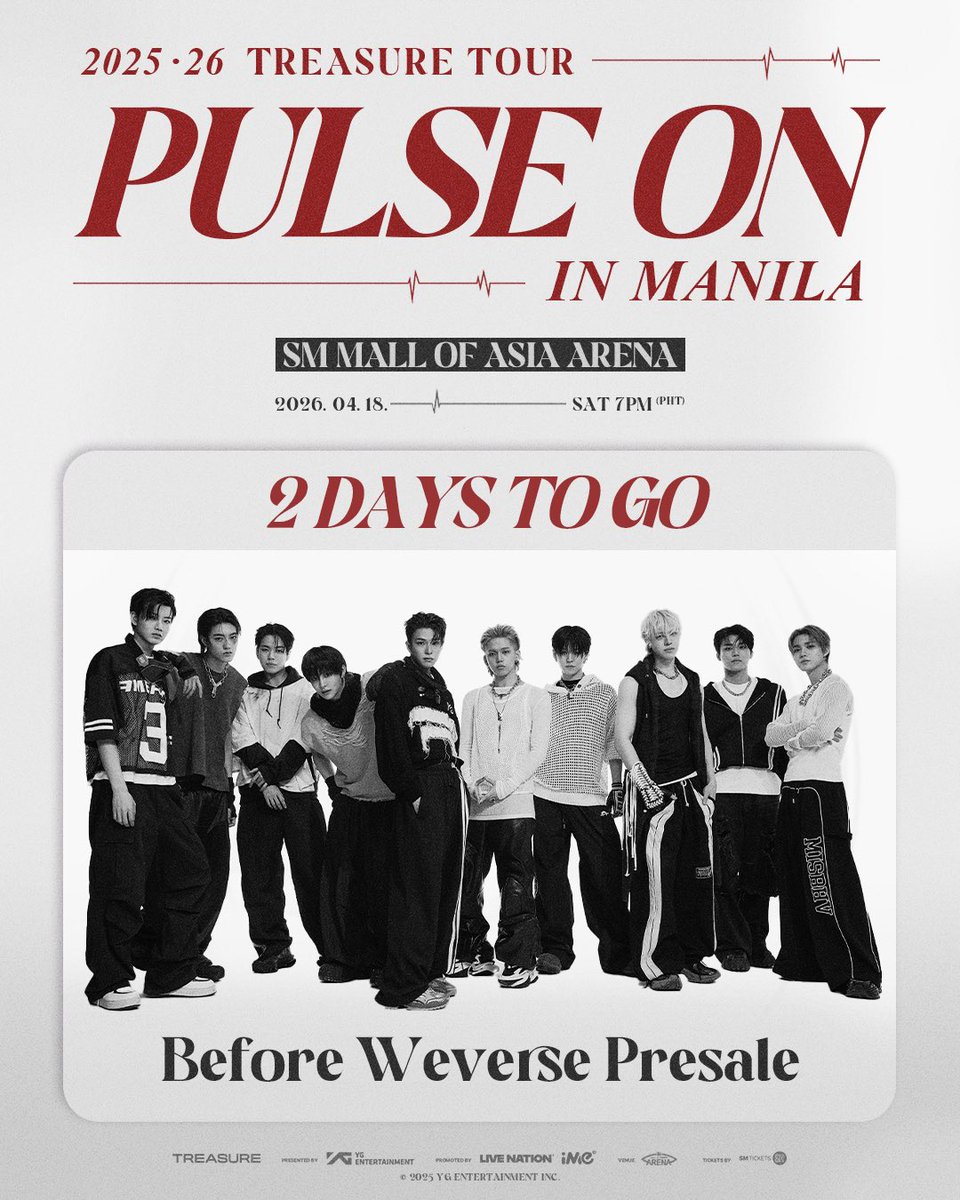 2 DAYS TO GO, TEUMEs! 💎🔥

 💎 TREASURE MAKER MEMBERSHIP (GLOBAL) PRESALE on Weverse: October 29, 2025 – 10:00 AM
 💎 General Sale: October 30, 2025 – 12:00 PM

This is your exclusive early access to secure tickets before the general sale — make sure you’re ready to join the