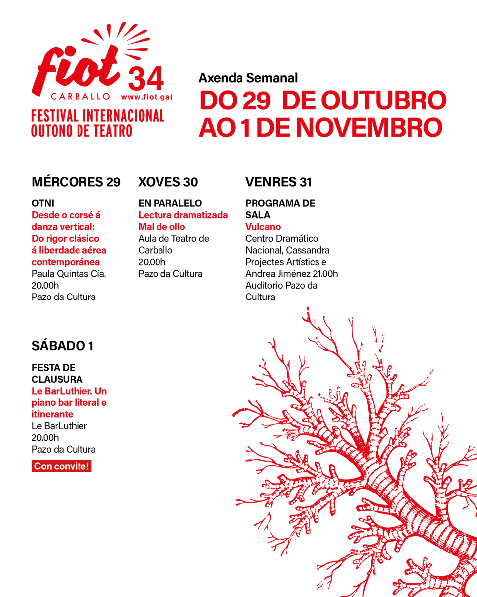 FiotCarballo's tweet photo. 🎭 Comeza a última semana do #FIOT34 e preséntase así! 📸
 
❗️O 'work in progress' de Paula Quintas no OTNI e a lectura dramatizada son actividades de acceso libre e gratuíto. https://t.co/RdY4E3plNY