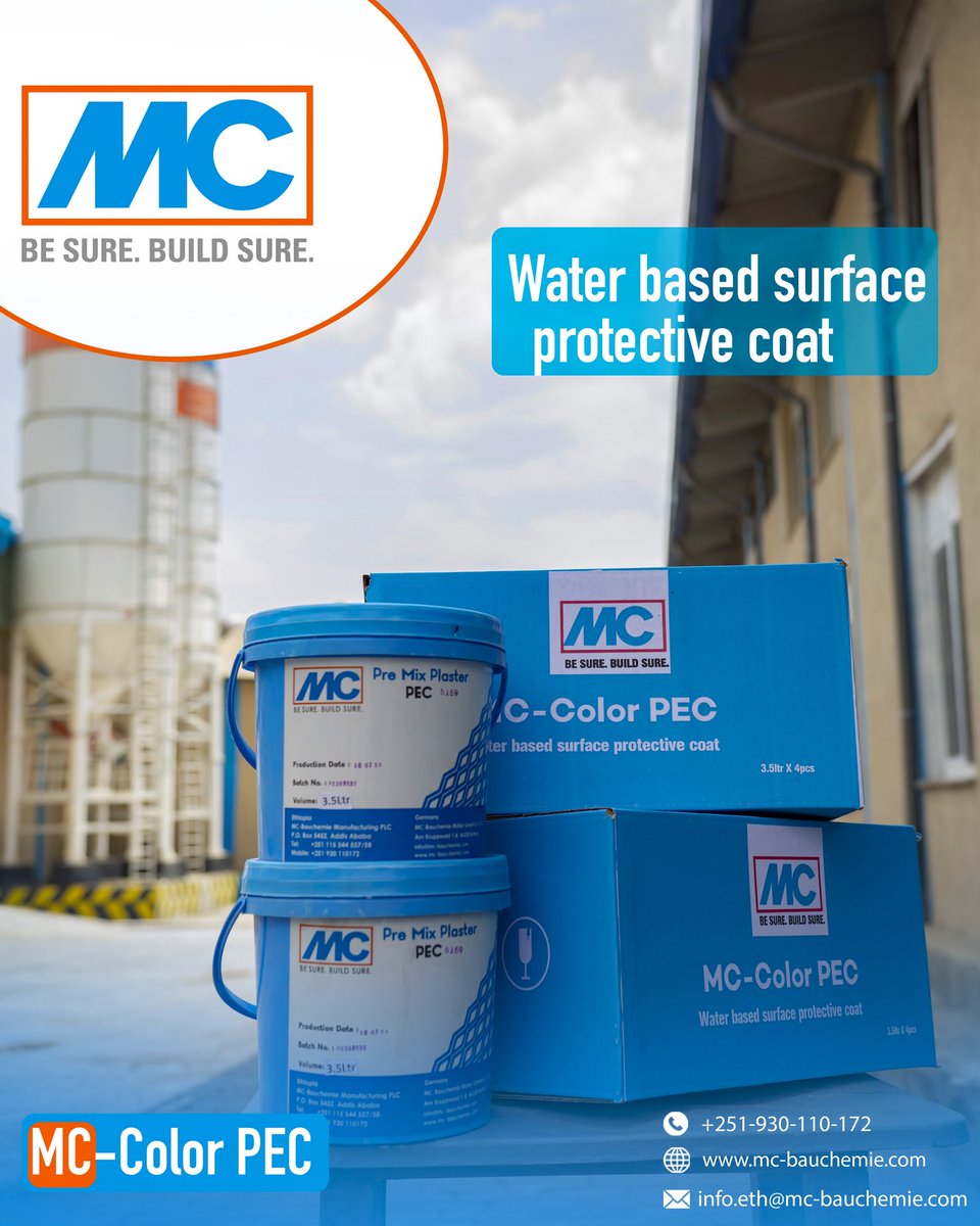 McBauchemic_Eth's tweet image. Boost your surfaces’ durability! 💪💧 Discover MC-PEC, the water-based protector that makes a difference. Because quality matters! #MC_Ethiopia #SurfaceProtection #ConstructionSolutions