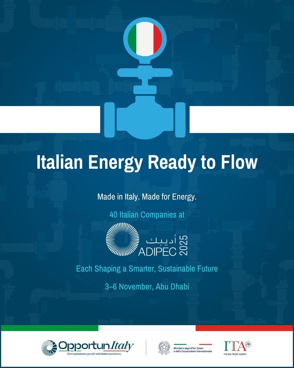 Italy is set for a record national participation at ADIPEC 2025, with 40 leading Italian companies confirmed to exhibit at the Italian Pavilion, hosted by the Italian Trade Agency (ITA).

From 3–6 November in Abu Dhabi, Italy’s strong presence at ADIPEC reflects the country’s