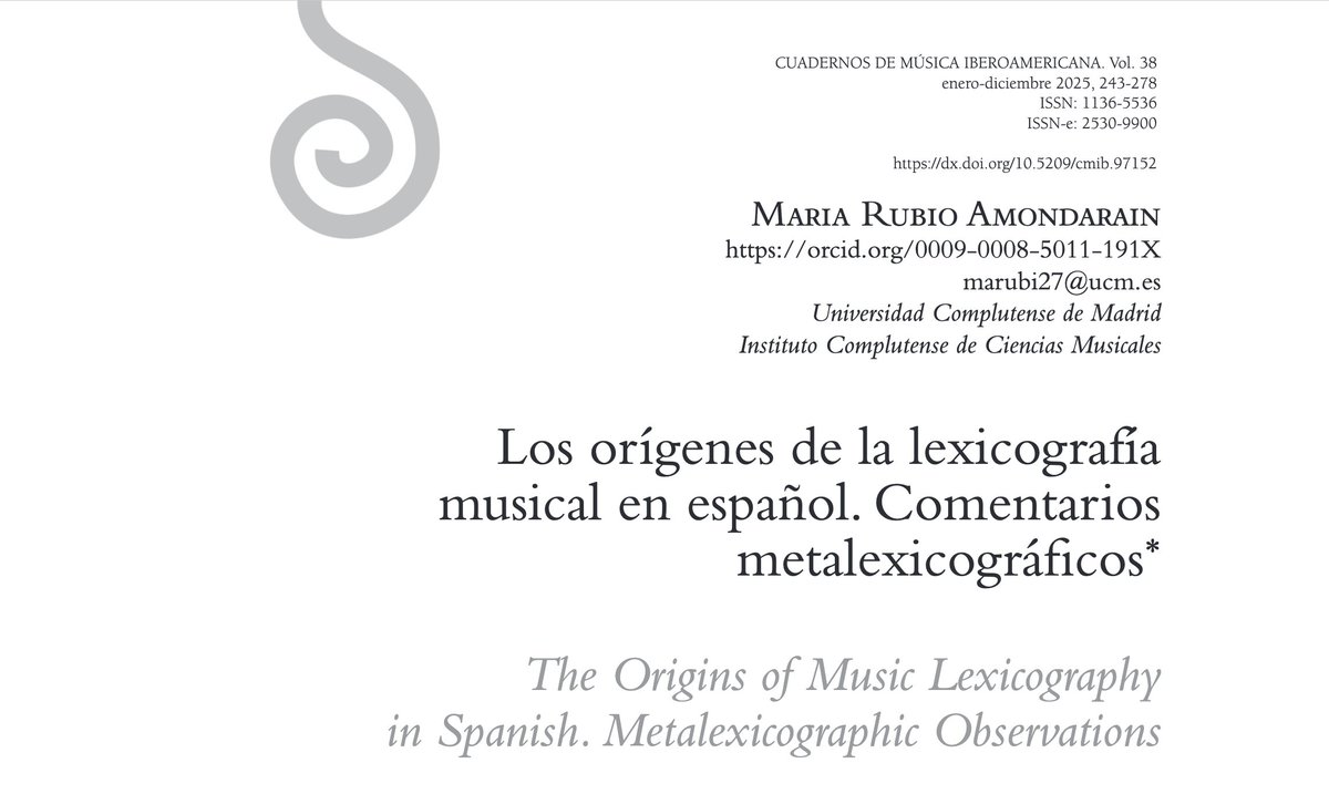 arcontefrisseo's tweet image. Ya publicado el último número de Cuadernos de Música Iberoamericana, órgano científico del @ICCMU en el que regresa la sección «Música, palabras, conceptos» con un nuevo artículo resultado de @LexiMusEsp escrito por María Rubio
revistas.ucm.es/index.php/CMIB…