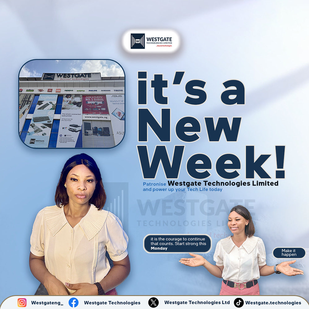 westgateng_'s tweet image. 💼 Option 1 – Professional &amp;amp; Uplifting
A new week, a new chance to create, connect, and conquer! 💪
Stay powered up and productive with the right tech tools from Westgate Technologies.
Let’s make this week smarter⚡
#WestgateTechnologies #NewWeekNewGoals #TechForSuccess