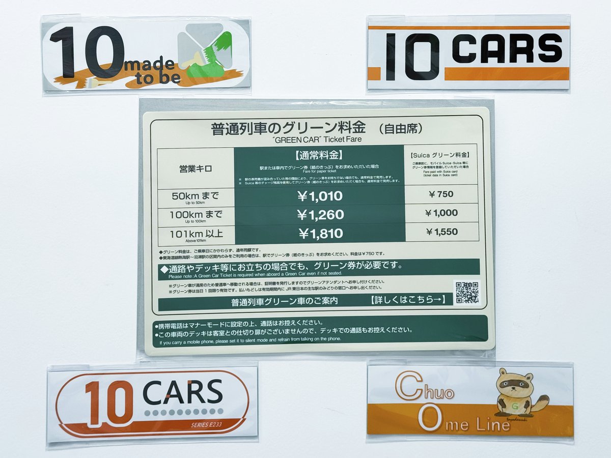 中央線 10cars 原寸大ステッカー マグネット 各4枚 計8枚 4枚セット】