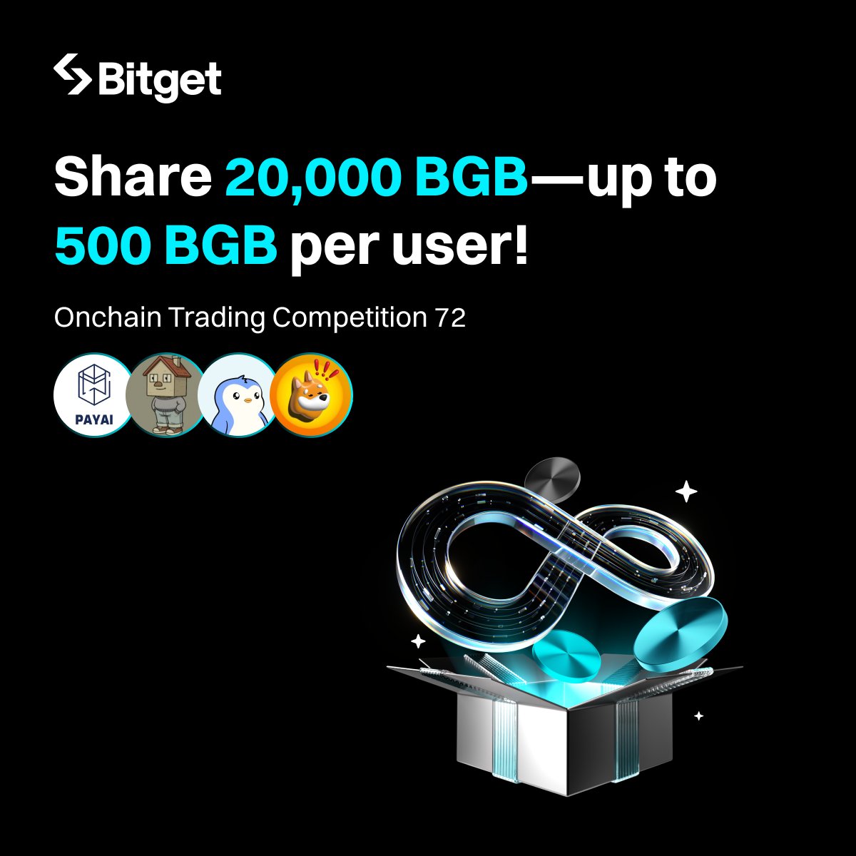 bitget's tweet image. Trade $PAYAI, #CHILLHOUSE, $BONK, $PENGU &amp;amp; share 20,000 $BGB! #BitgetOnchain Trading Competition 72.

🗓 Oct 27, 11:00 AM – Oct 30, 10:59 AM (UTC)

✅ Register for the event: bitget.com/zh-CN/events/o…
🔹 Top users will win a maximum of 500 BGB!