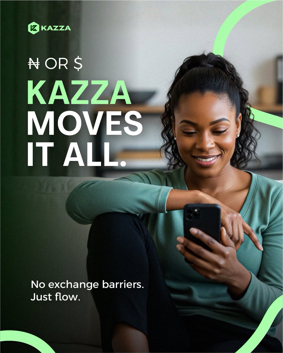 Kazzaapp's tweet photo. Whether you earn in โฆ or $, Kazza moves it all -instantly.
No exchange drama, no hidden steps. Just smooth money flow that fits your life.
#KazzaUpdate #CryptoMadeEasy #WalletReloaded https://t.co/kGgBWN3OGx