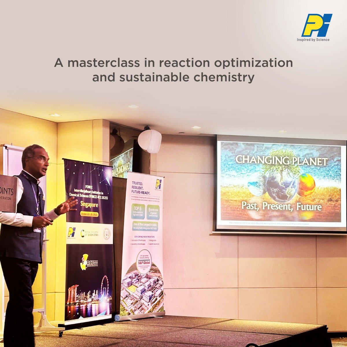 PIINDLTD's tweet image. #PIIndustries is proud to be a sponsor at the #FORCEIICS2025 Conference. Inaugural lecture  delivered by #DrSrivariChandrasekhar of #PI. His masterclass explored how cutting-edge #chemistry can drive the transition toward #sustainability inspiring researchers and industry alike