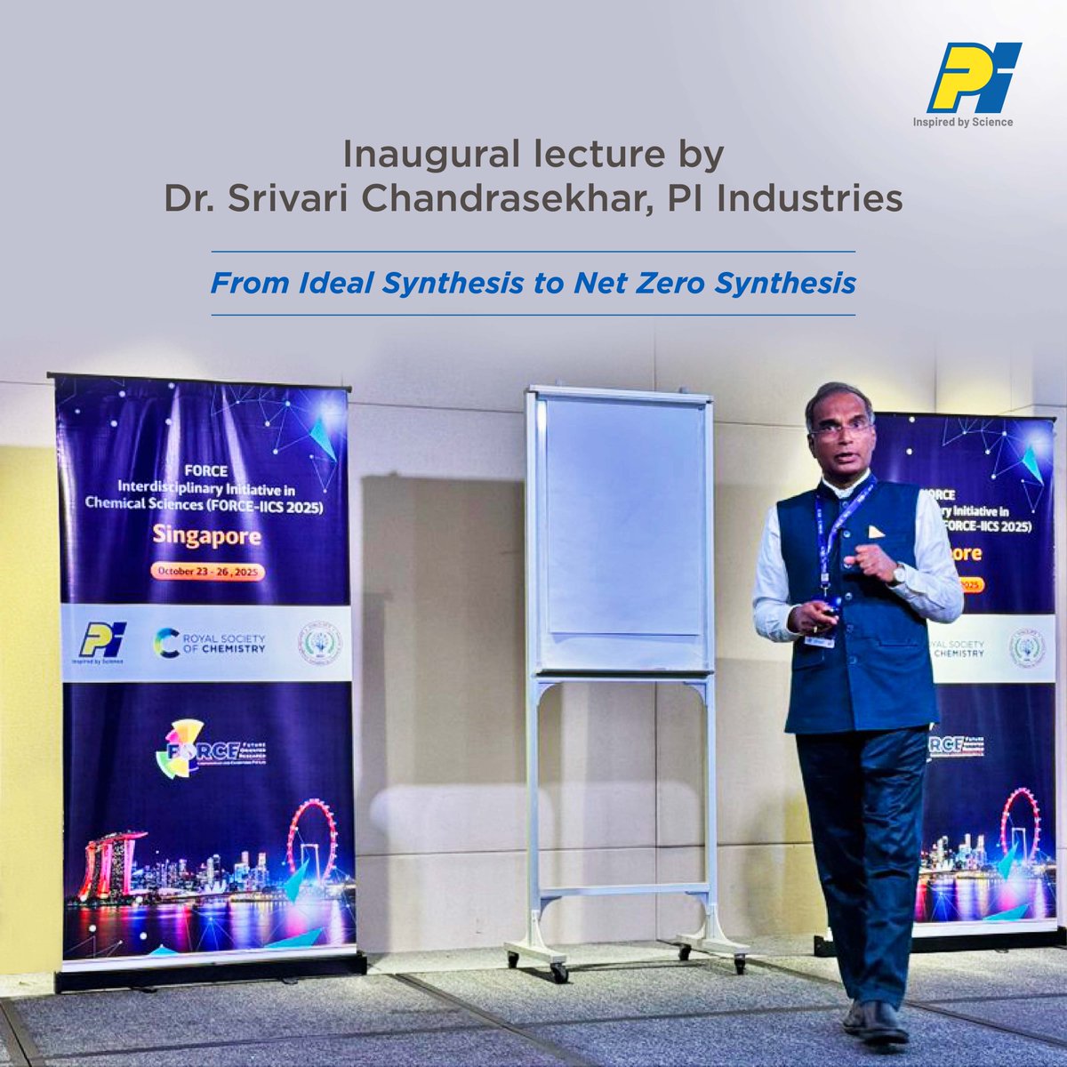 PIINDLTD's tweet image. #PIIndustries is proud to be a sponsor at the #FORCEIICS2025 Conference. Inaugural lecture  delivered by #DrSrivariChandrasekhar of #PI. His masterclass explored how cutting-edge #chemistry can drive the transition toward #sustainability inspiring researchers and industry alike