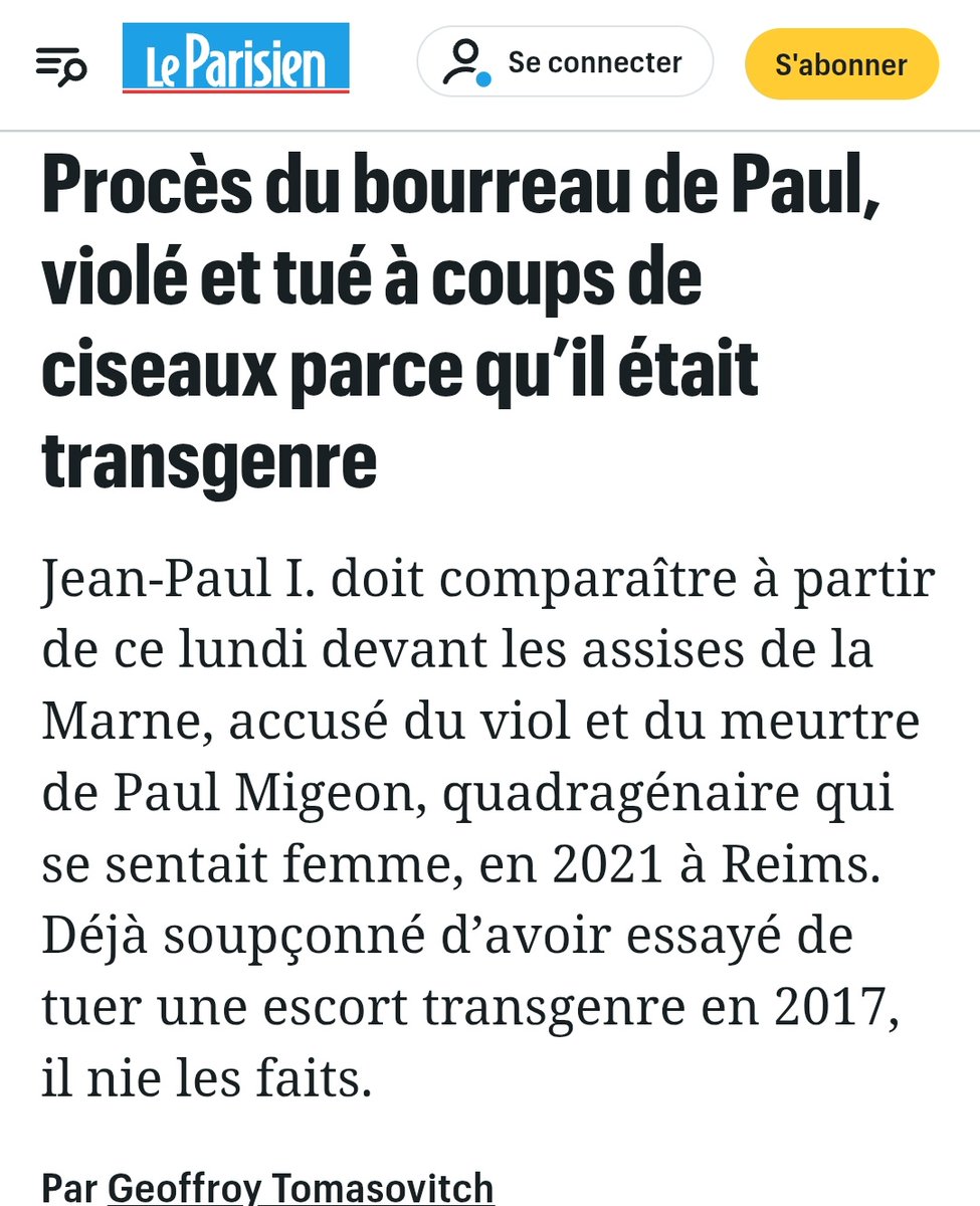 Phelya_e's tweet image. Le Parisien qui avait intentionnellement mégenrer Paula Migeon, femme trans tuée et v🟣 chez elle en 2021. On n'oublie pas
Article du Parisien, 2024 :