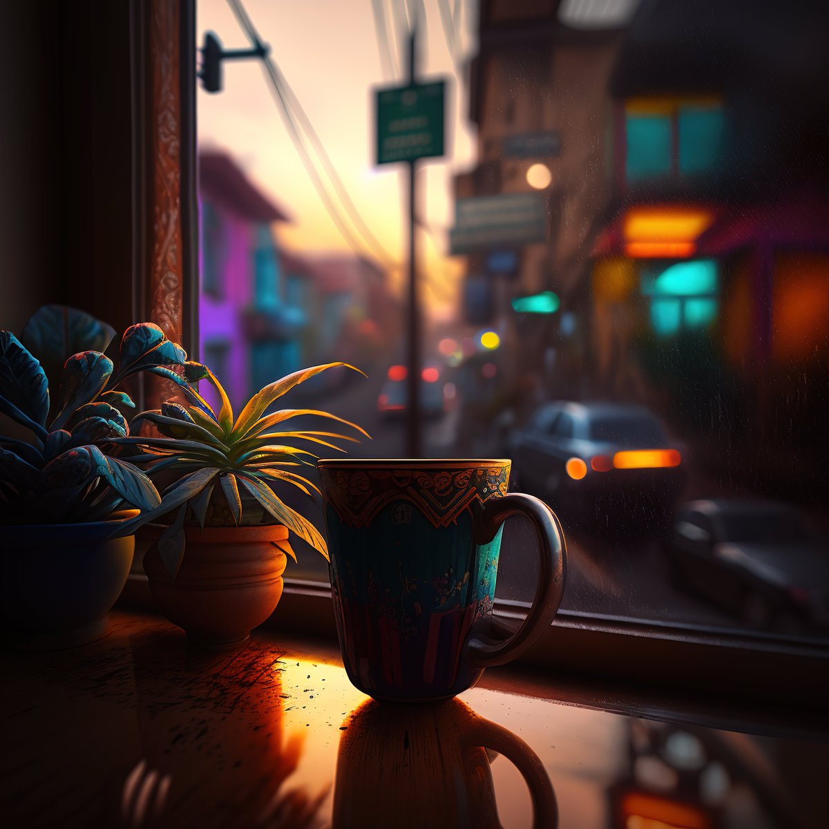 NoBanksNearby's tweet image. 6:05 AM. That soft gold of a new dawn spills over the sill, catching the vibrant teal of my mug. Outside, blurred city lights echo the day&apos;s first muted hues. This minute, find your quiet center, feel the warmth, before the world truly awakens. #1440collection

#ProgrammableArt…