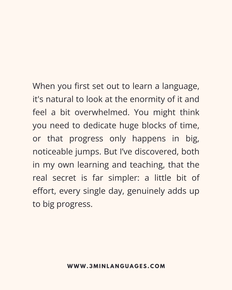 3MLanguages's tweet image. A little every day adds up.
 Micro wins → macro progress.
 👉 Build momentum in 3 minutes: 3minlanguages.com

#3MinuteLanguages #StudyIn3 #LanguageLearning #MicroLearning #Consistency #LearnFrench #LearnSpanish #LearnGerman #LearnItalian #LearnPortuguese