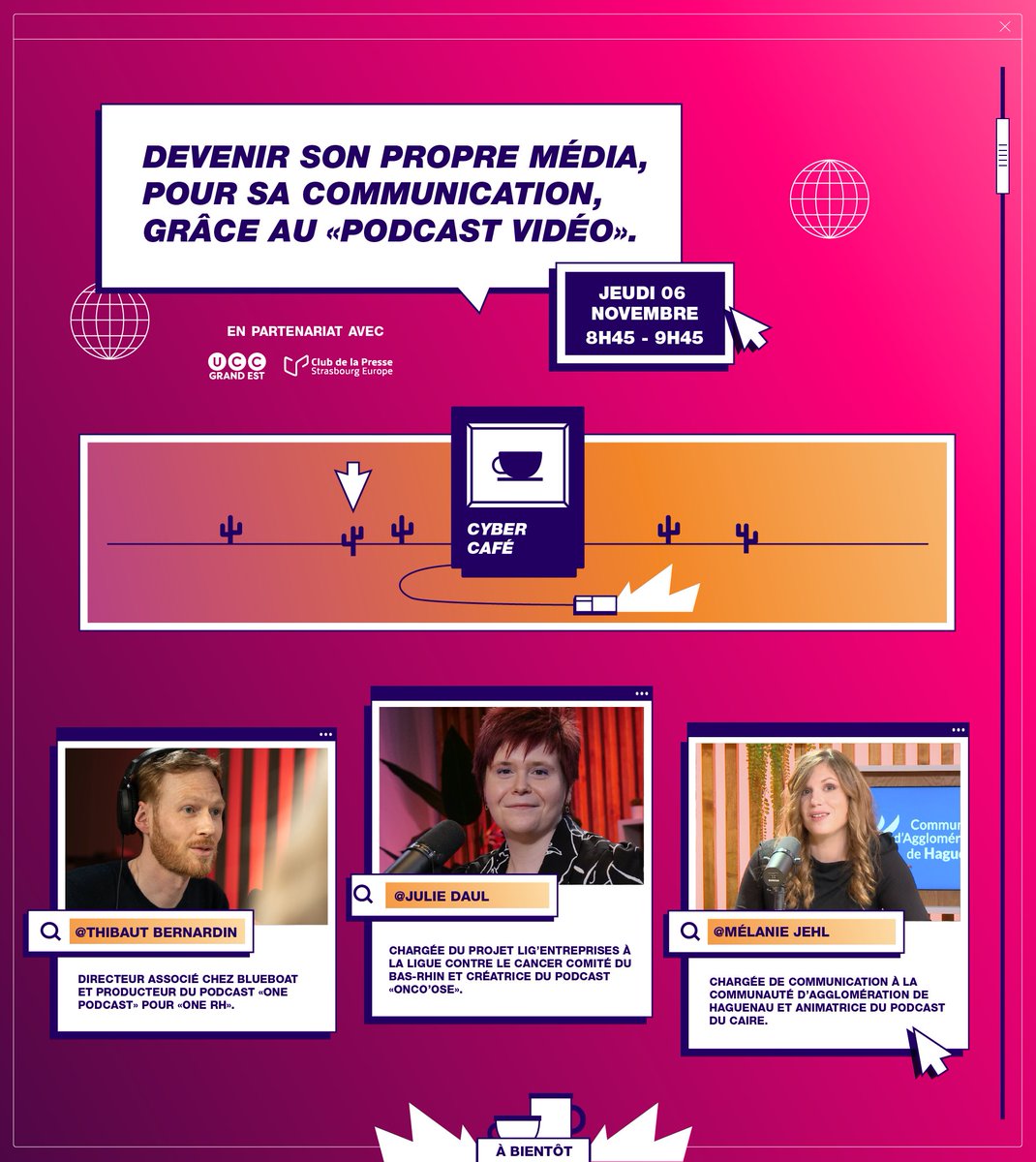 On se retrouve la semaine prochaine pour échanger autour du 𝗽𝗼𝗱𝗰𝗮𝘀𝘁 𝘃𝗶𝗱𝗲́𝗼. 🎙️🎬

Lien d'inscription →  live.viastoria.com/evenement/d112…

🗓️  Jeudi 06 novembre
⏰  8h45-9h45

#podcast #video #communication #live