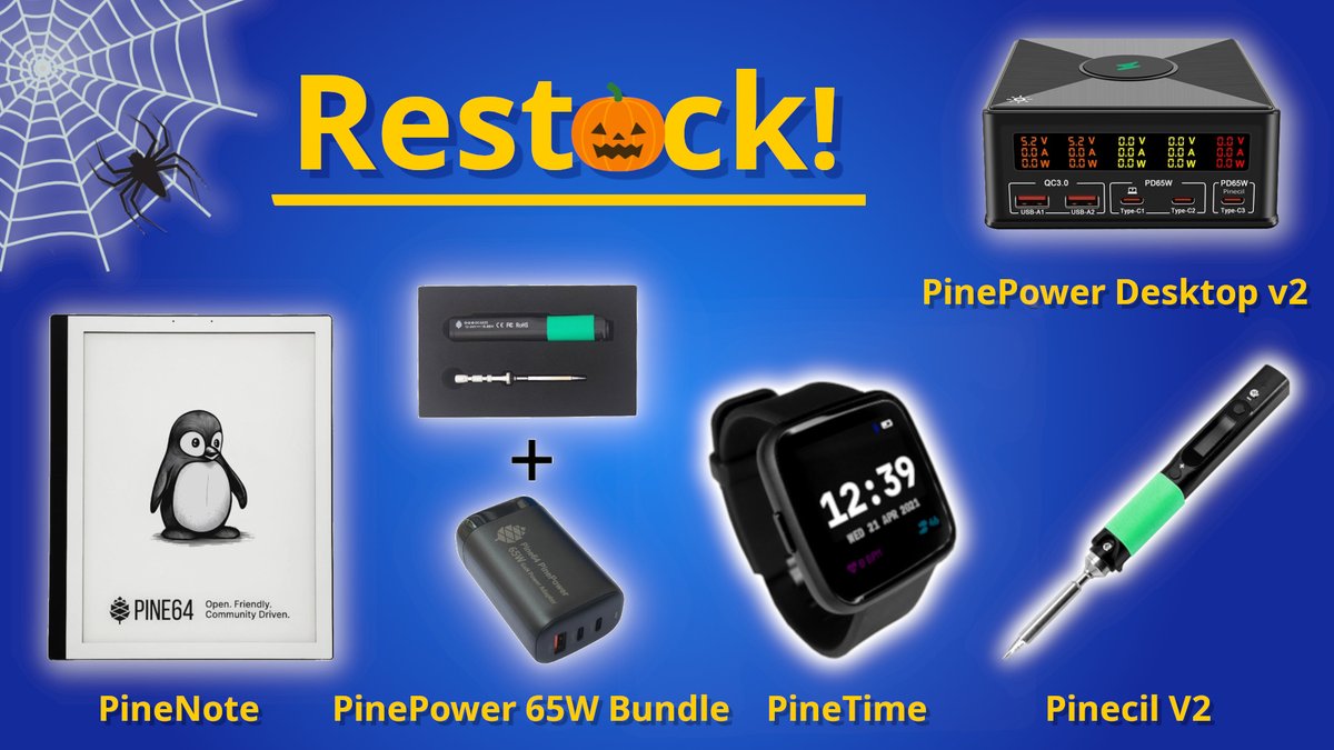 pine64eu's tweet image. Boo❗ 👻
Back in stock - the #Pinecil V2, #PineTime, #PineNote as well as bundles and accessories
-Devices: pine64eu.com/product-catego…
-Accessories: pine64eu.com/product-catego…
-Bundles: pine64eu.com/product-catego…