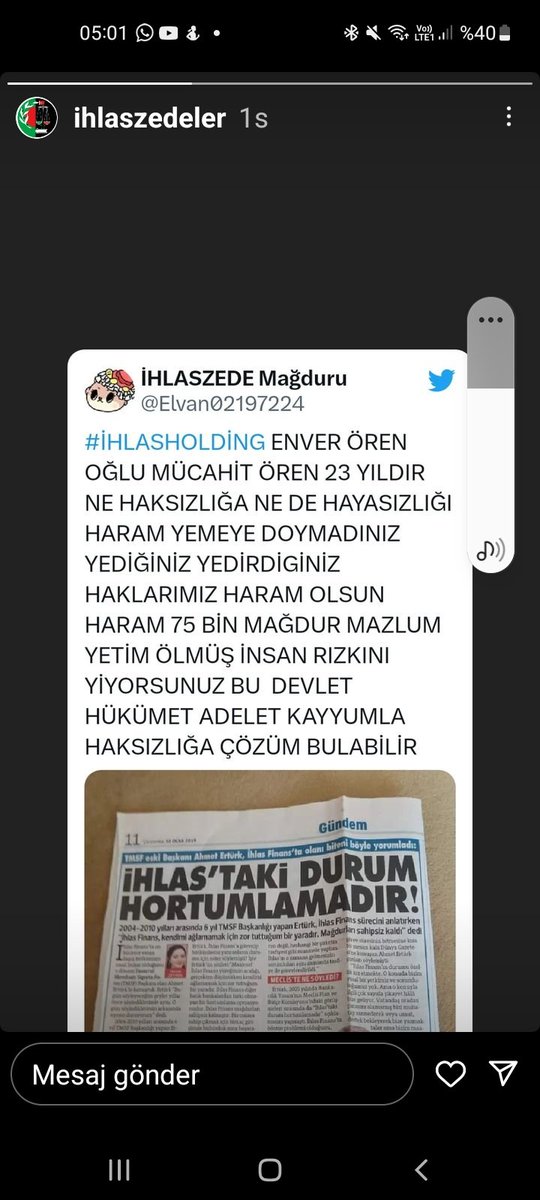 <a href="/TBMMresmi/">TBMM</a> #ihlasfinans batmadı paravan şirketlerne aktarıp battı değiverdi herşeyleri işlemde hastane yurtları okulları gazete evleri borsa ev aletleri tvleri kuzuluk kaplıcası borsası  bilmedğmz villaları   @ihlafinans 25yıldır mağdur ediyor Allah Rızası için paramızı versin <a href="/RTErdogan/">Recep Tayyip Erdoğan</a>