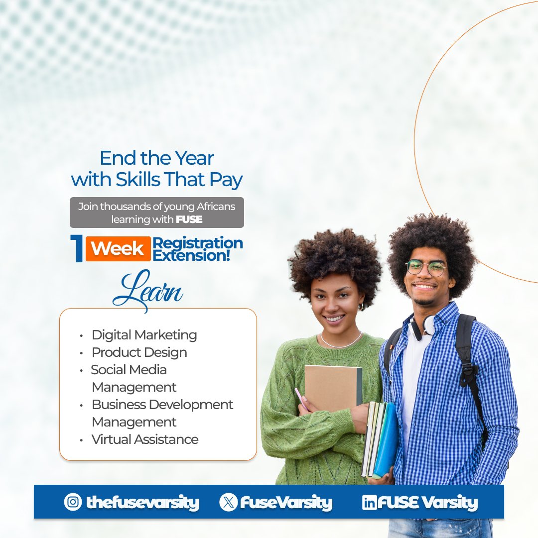 Before the year ends, invest in something that outlasts the calendar — your skillset! 💼

We’ve extended registration for select stacks by one week, giving you extra time to secure your spot and start building skills that open doors in 2026.

Enroll now:

selar.com/m/Fusevarsity