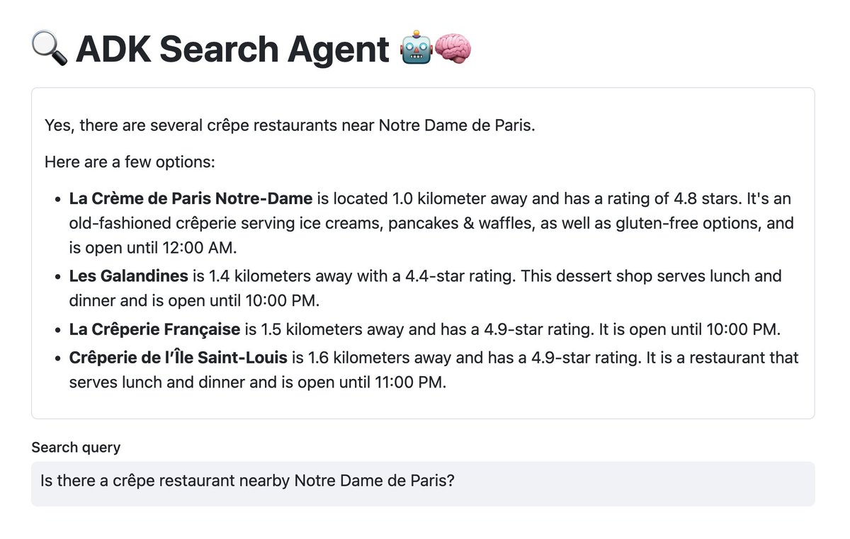glaforge's tweet image. 🤖🧠This time, I'm using #Javelit to build a frontend for an #ADK #java based search agent 🔎 (powered by Google Search & Maps)
glaforge.dev/posts/2025/10/…
Again, no 🐍 #python were harmed, only ☕️ #java infused drink: Javelit is like #streamlit but for @java developers!