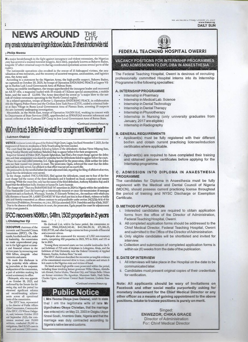 futhowerri's tweet photo. VACANCY POSITION FOR 2025-2026 INTERNSHIP PROGRAMMES

CAUTION: BE MINDFUL OF SCAMMERS!

#fthowerri #futhowerri #fmcowerri #vacancy https://t.co/xS7lZOZYEl