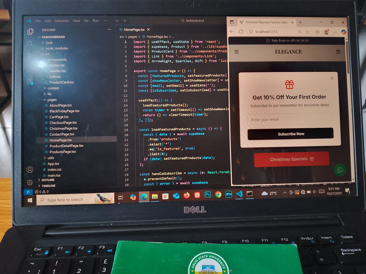 tech_evolv's tweet image. First look at Elegance ✨ — my Black Friday &amp;amp; Christmas Sales eCommerce Platform!
Homepage built with React.js, TypeScript, and HTML.
Clean, responsive &amp;amp; ready for the festive rush 🎄🚀
#eCommerce #ReactJS #DevLife