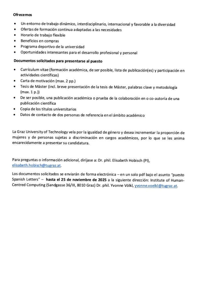 Oferta puesto predoc en literatura española (siglos #XVIII y XIX) en el proyecto ‘Spanish Letters. From Spectator Press to Epistolary Novel’ (2025-2028, FWF: PAT 3363224): tugraz.at/projekte/spani…