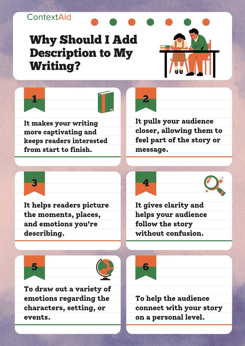 Context_Aid's tweet photo. Description is what makes your writing come alive. It helps people see what you see and feel what you feel.

Without it, your words can feel a bit empty, but with it, your story becomes real and easier to connect with.

#Contextaid https://t.co/SVGgEpafo7