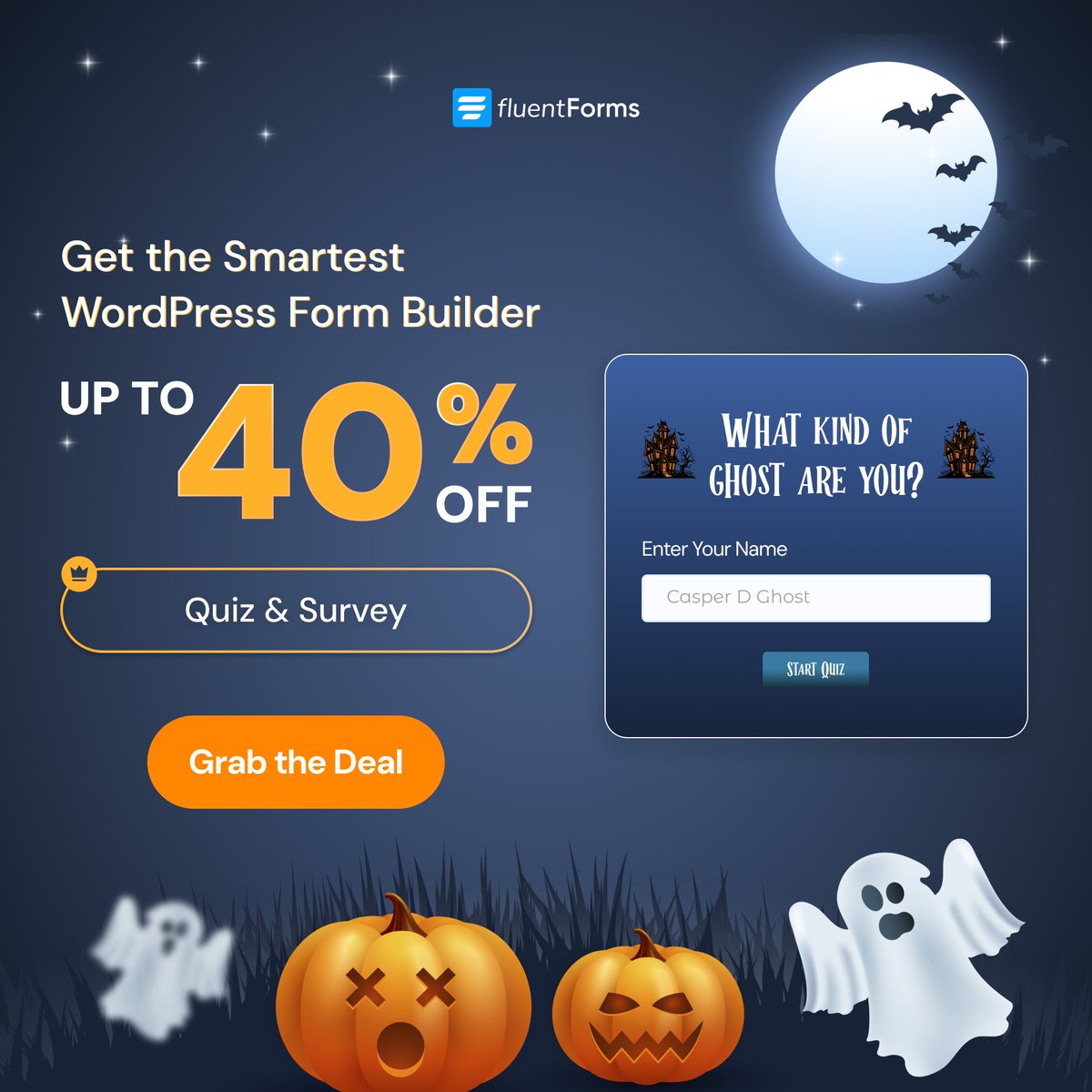 Fluent_Forms's tweet image. Create engaging quizzes and surveys with Fluent Forms. Grab up to 40% off Fluent Forms this Halloween: fluentforms.com/discount-deal/