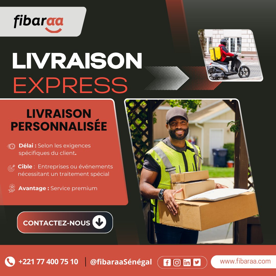 Fibaraa, votre allié sûr et rapide pour toutes vos livraisons professionnelles !
📦 
#Fibaraa #GawTéWoor #LivraisonPro #AllôFibaraa #RapiditéEtFiabilité #VotreAlliéDuQuotidien