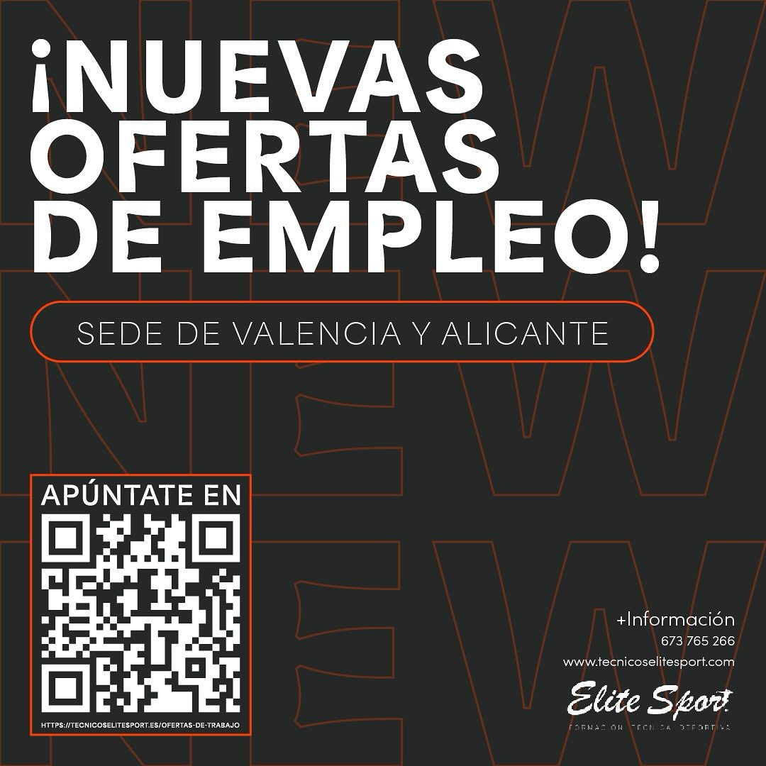 📣NUEVAS OFERTAS LABORALES #EliteSport

Si todavía no estas entrenando y quieres cumplir tu sueño de ser técnico deportivo, aquí tienes diferentes propuestas en diferentes entidades de toda la Comunitat Valenciana.

👉 tecnicoselitesport.es/ofertas-de-tra… | ☎ 673 765 266