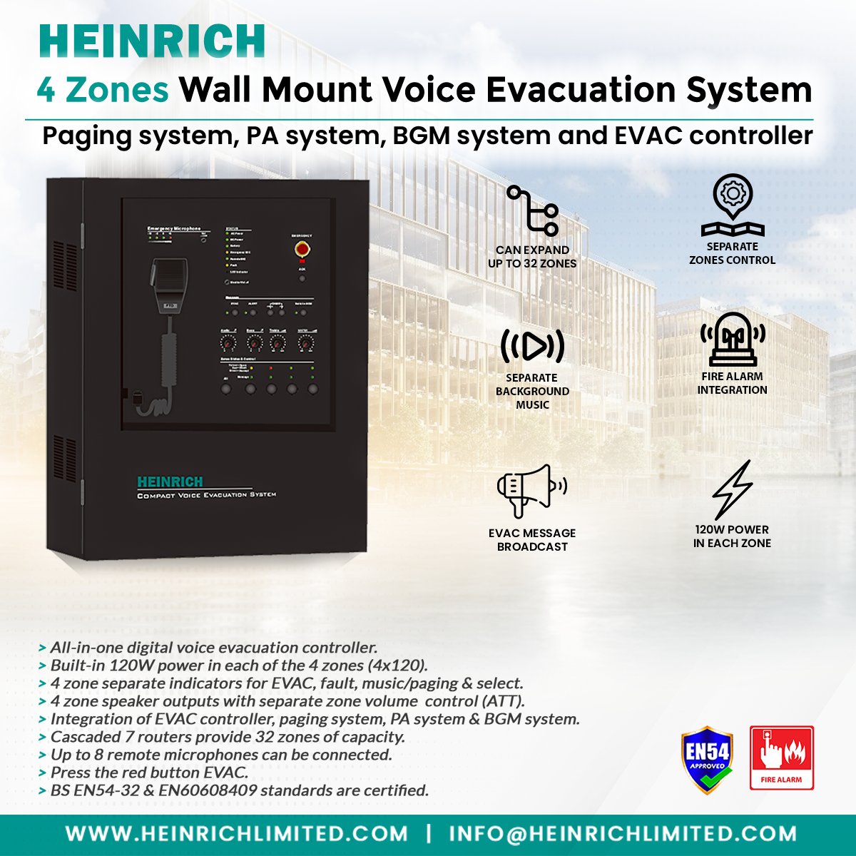 HEINRICHmarket's tweet image. Enhance safety and communication with Heinrich’s 4 Zones Wall Mount Voice Evacuation System — engineered for reliability during critical situations.
#HeinrichLimited #VoiceEvacuationSystem #PublicAddressSystem #EmergencyCommunication #LifeSafety #SmartSafety #4ZoneSystem