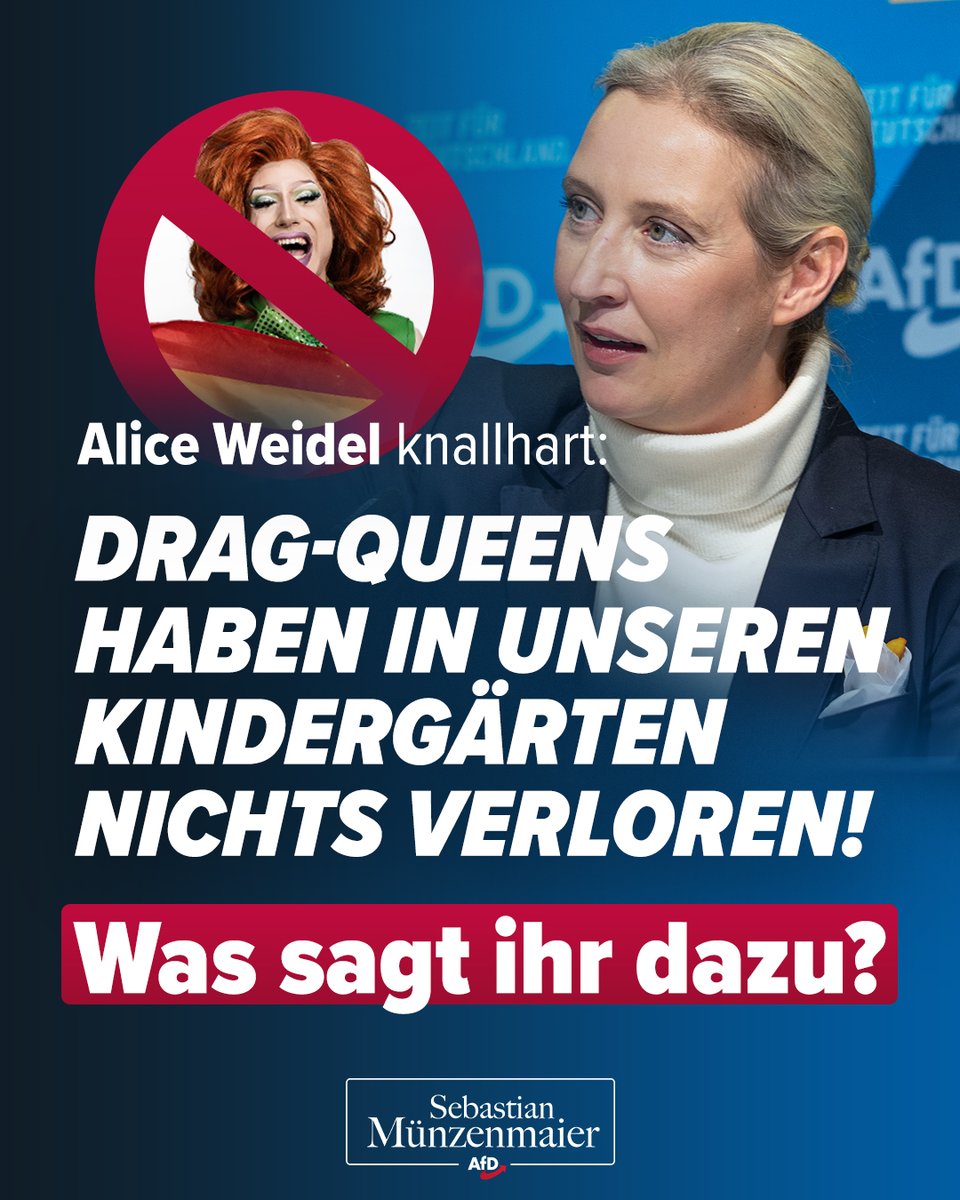 Während man in der Berliner CDU teils ganz entzückt von Draq-Queen-Lesungen für Kleinkinder ist, spricht unsere AfD-Chefin Klartext. Was gefällt dir besser?

TM