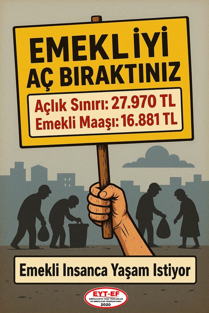 Algı Değil Gerçek 
👇👇👇
🔺Açlık Sınırı 27.970 TL 
🔺Emekli Maaşı 16.881 TL

#EmekliyiAçBıraktınız
#5000KısmiyiMasadaBıraktınız