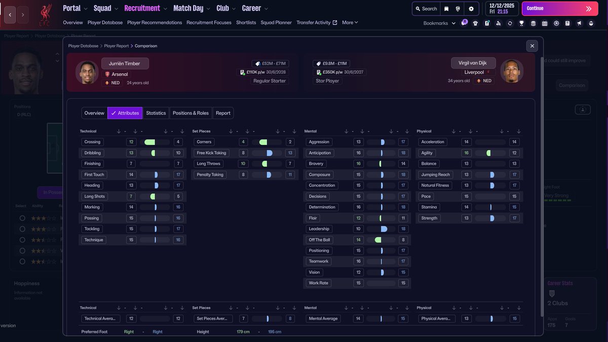 #FM26 Tips

I've seen a few people claiming you can't compare players anymore.

Find a player, on the right hand side above the "Info" card is a "Comparison" button, select that and then pick a player of yours to compare with.

You get 5 tabs with more info too. I like this more!