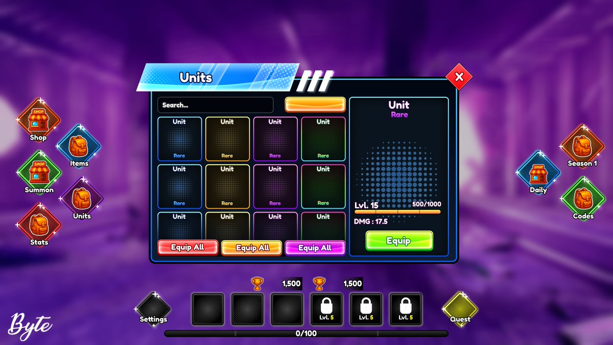 Byte_10's tweet image. Made an anime Unit Inventory inspired by Anime Games

Commissions Open✅
DC: byte_10
Price: $20 Per Frame (With Import)

#ROBLOX  #robloxart  #RobloxDev  #RobloxDevs #UIUXDesign  #UIUXDesign  #robloxuidesign  #robloxstudio