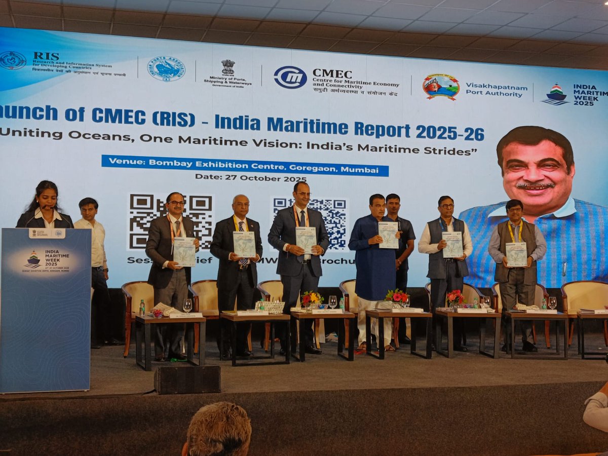 In his welcome address during the Launch of <a href="/cmec_ris/">Centre for Maritime Economy and Connectivity</a> India Maritime Knowledge Report 2025-25 titled 'Uniting Oceans, One Maritime Vision: India's Maritime Strides' at #IndiaMaritimeWeek2025, Prof. Sachin Kumar Sharma, Director General, RIS, emphasized that India is embarking on