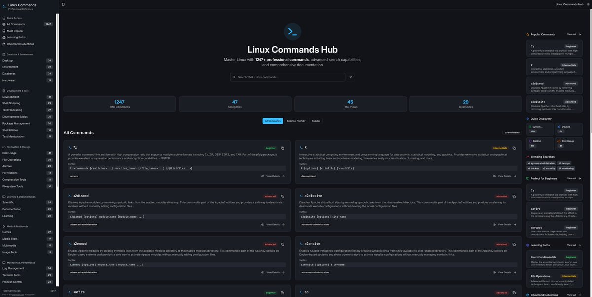 DargslanX's tweet image. ! TOOLS ! Introducing Linux Commands Hub – Your Complete Linux Command Reference and Search Platform
dargslanpublishing.com/introducing-li… 
#LinuxCommands #LinuxCLI #LinuxTools #Sysadmin #DevOps #OpenSource #LearnLinux #DargslanX #LinuxDocumentation #LinuxCheatSheet