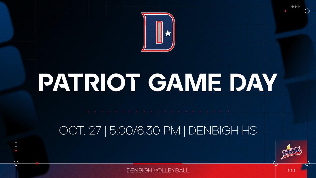 🏐 GAME DAY, PATRIOTS! 🏐

Volleyball takes on Denbigh HS today!

First serve:
5:00 PM - GIRLS
6:30 PM - BOYS 

Come out and support your Patriots! #DenbighAthletics #GoPatriots