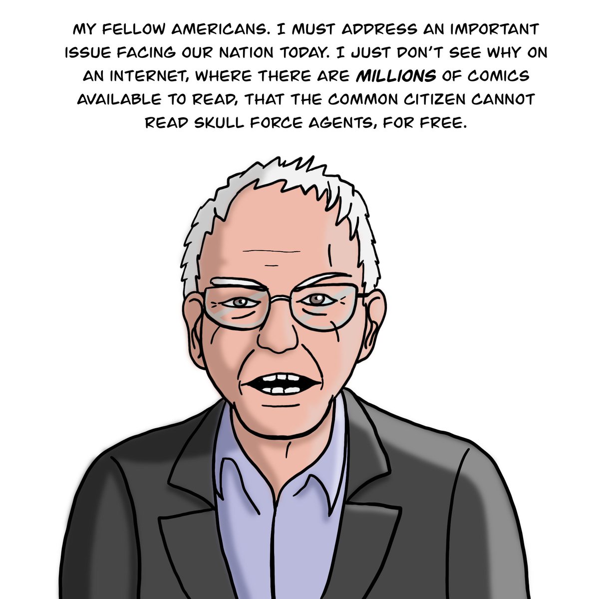 Cartoonist_Jack's tweet photo. promotional comic featuring everyone’s favorite senator @BernieSanders 

#BERNIE #berniesanders #skullforceagents https://t.co/LS5KfwuRWf