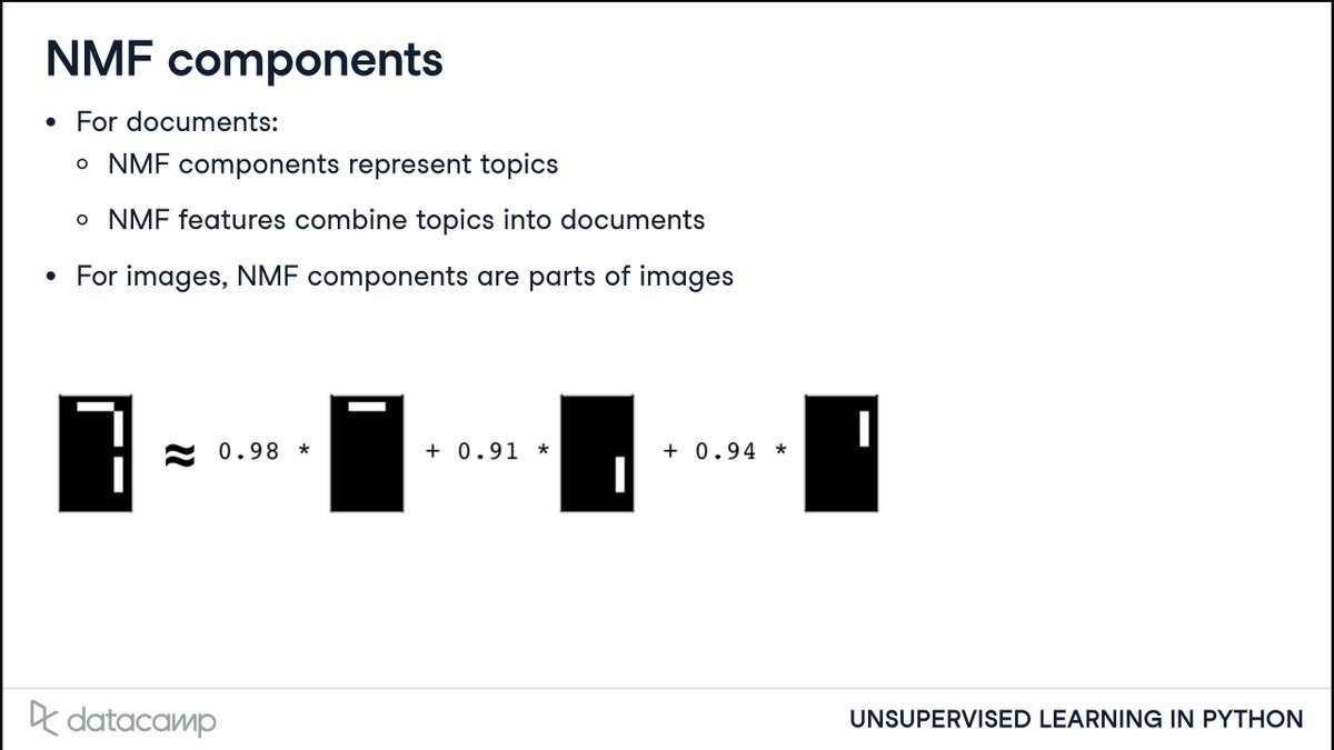 amishagurung91's tweet photo. #LUD29
Today I learned how NMF learns interpretable parts; explored the LED digits dataset; how NMF learns the part of images; PCA doesnt learn parts.
#LearningUtsav2025 #30DaysOfAIML #FestivalOfLearning @DataCamp https://t.co/MZlImqkECr