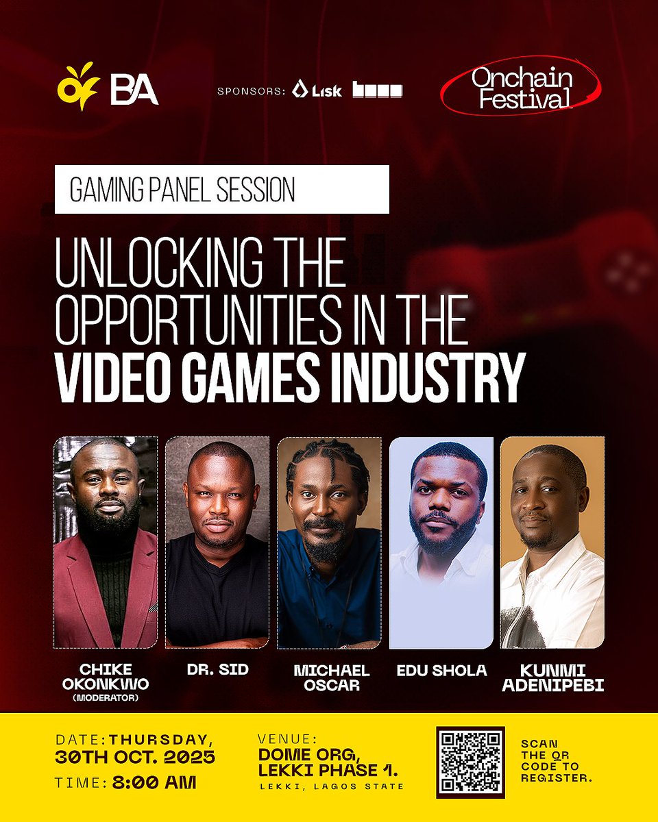 This Thursday, we’ll be breaking down “Unlocking Opportunities in the Video Games Industry” from game dev to esports, community, and more, alongside  industry leaders.
Tickets 👉 
gruve.events/onchainfest2025

#OnchainFestival2025 #Web3Gaming #AfricanGames #Esports #BlockchainAfrica