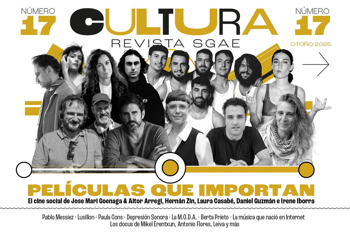 🎬 Ya disponible el nº17 de #CulturaRevistaSGAE ✨

Este otoño miramos al cine con contexto social con Hernán Zin, Irene Iborra, Laura Casabé, Daniel Guzmán o los Moriarty.
También: Depresión Sonora, Berta Prieto, Pablo Messiez, La M.O.D.A. y más.

📖 Léela aquí 👉