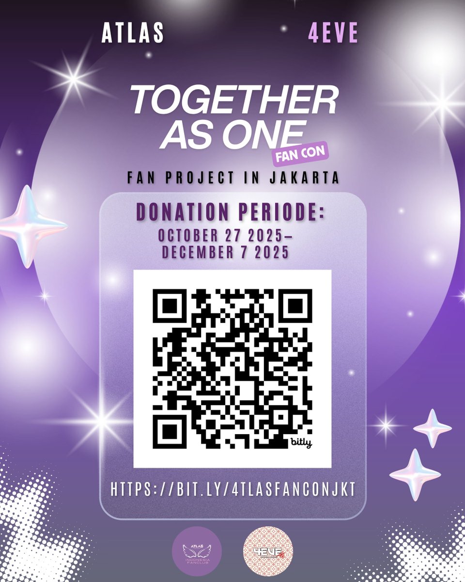 atlas__ina's tweet image. TOGETHER AS ONE DONATION FAN PROJECT IS OPEN NOW✨

Let’s be the part of this amazing project🌟

🗓Period: Today—Dec 7,2025
🔗bit.ly/4TLASfanconjkt 

Details below and see you🫰🏽 

#TogetherAsOneinJKT
#TogetherAsOneAsiaTour
#ATLAS_TH #ATLASth #4EVE