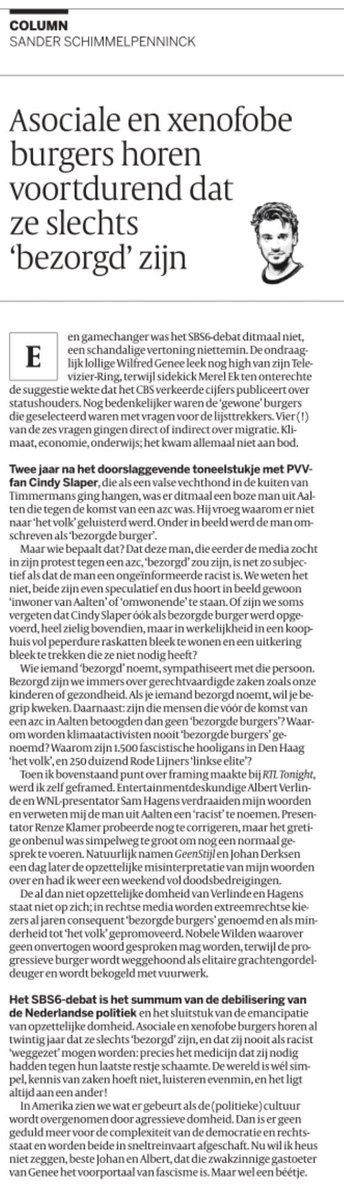 Weer een vlijmscherpe column van Sander Schimmelpenninck. Spijker, kop! 👇