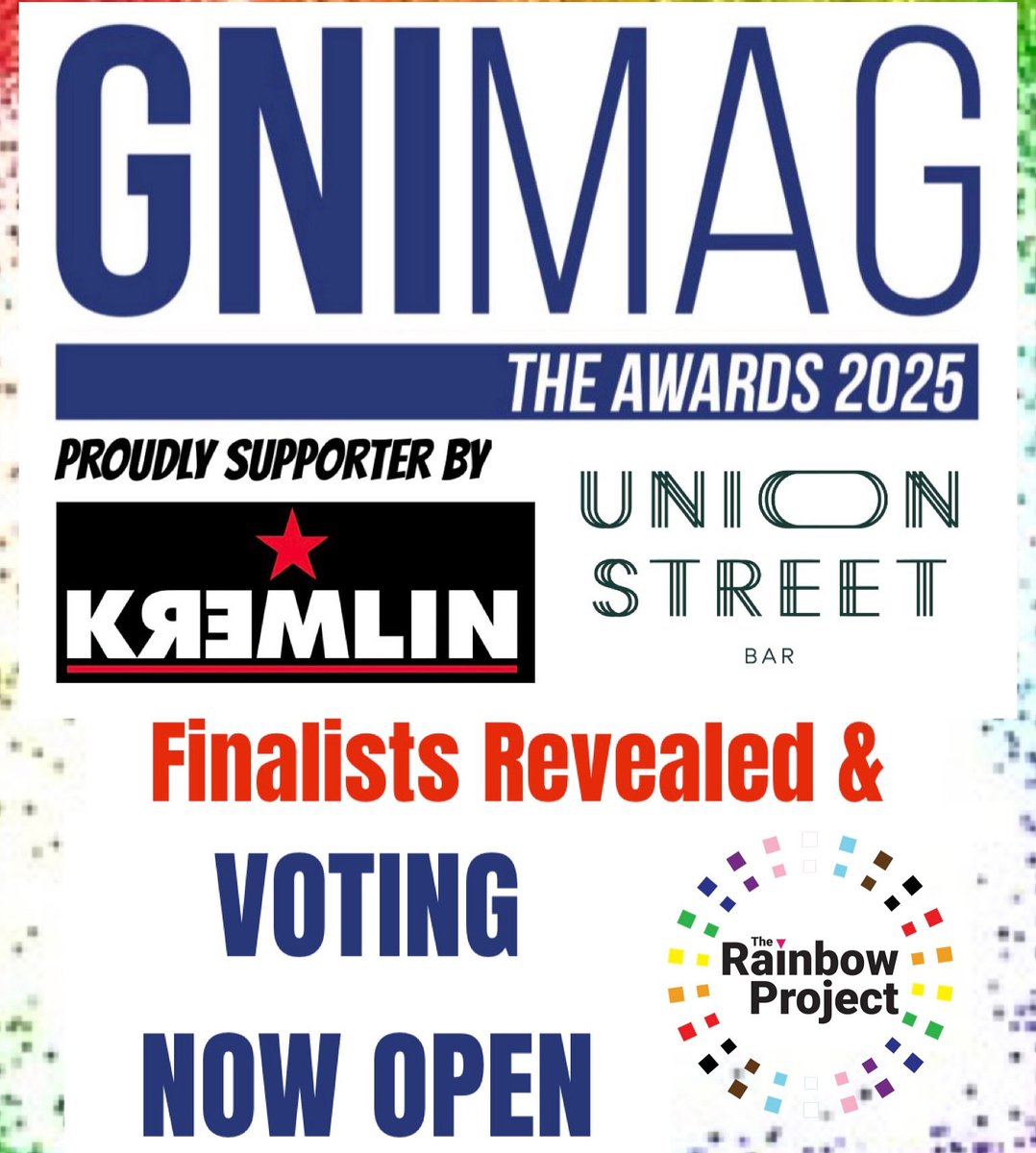 🌈 VOTING IS OPEN! 🌈 and finalists revealed for the GNI MAG Awards 2025, sponsored by <a href="/KremlinBelfast/">Kremlin Belfast</a> &amp; Union Street 🏆✨

Celebrate the people, places &amp; orgs making NI’s LGBTQIA+ community shine! 🌟
Nov 15 <a href="/CrownePlazaBEL/">Crowne Plaza Belfast</a> 
🔗 gnimag.com/awards
#gniawards #vote #lgbtqia