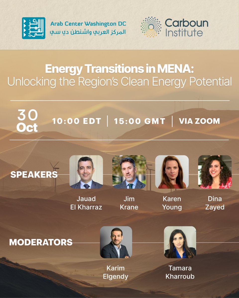 Which forces will shape how the MENA region redefines its role in the global energy landscape?

Join the Carboun Institute and <a href="/ArabCenterWDC/">Arab Center Washington DC</a> for a discussion on the technology, climate finance, and geopolitics driving the region’s clean energy transition.

Register today 👉🔗