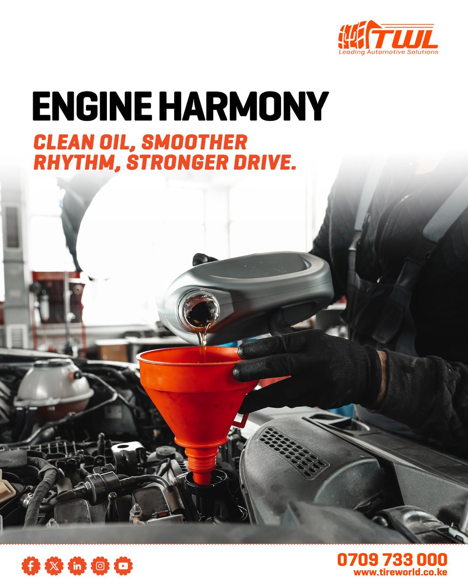 TireWorId's tweet photo. Less downtime. More Mileage.
Your engine works hard, why not give it the best support?
📞 Call or WhatsApp 0709 733 000 to book your next oil change appointment today!
🔗 https://t.co/9KP4ST9l94
#TireWorld #OilService #YourSafetyOurPriority https://t.co/3xogYdCR7K