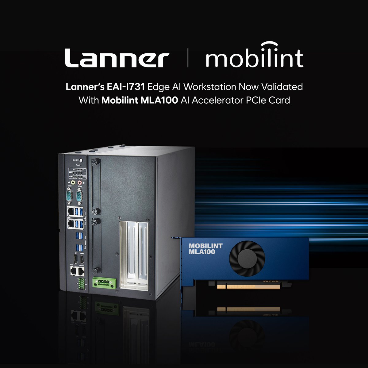 Mobilint_Inc's tweet photo. 🖥️ Accelerate More with Lanner’s EAI-I731 Edge AI Workstation, Now Validated with Mobilint NPU

Mobilint’s MLA100 AI Accelerator PCIe Card now brings efficiently robust deep learning applications to the edge with Lanner Electronics, global leader in edge and network computing.⚡ https://t.co/jMvBABg7En