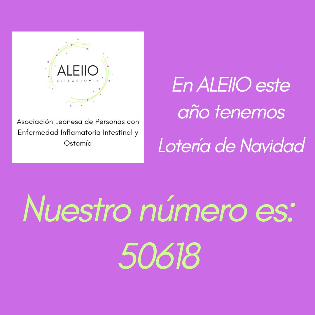 En ALEIIO tenemos #loterianavidad
50618
Puedes conseguirla en nuestro teléfono 603 024 790, escribiéndonos un correo electrónico a aleiio.eiiyostomia@gmail.com y en @clinica_wecoco en la avenida Padre Isla, 38
No te quedes sin ella y colabora con la asociación.
#ysitocaaquí