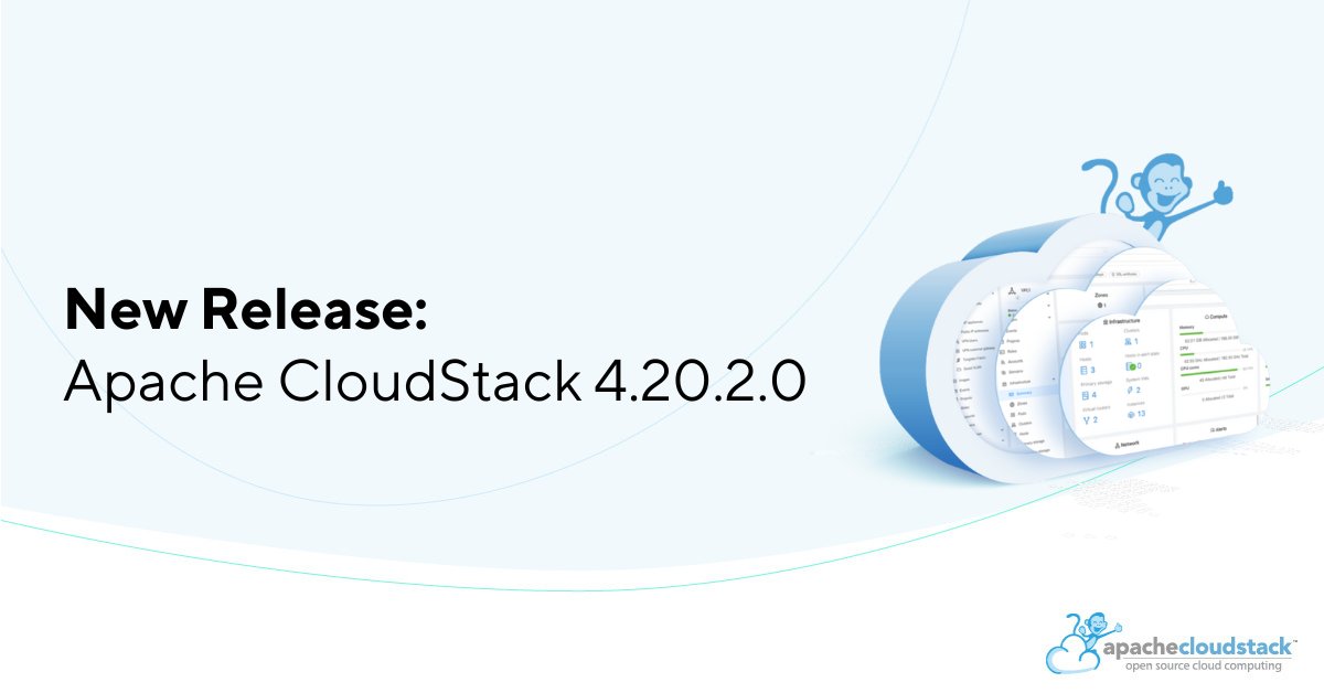 CloudStack's tweet image. The CloudStack project is pleased to announce the release of CloudStack 4.20.2.0.
This is a maintenance release as part of its 4.20.x LTS branch and contains around 150 fixes and improvements since the #CloudStack 4.20.1.0 release.
Learn more! 
👉 cloudstack.apache.org/blog/cloudstac…