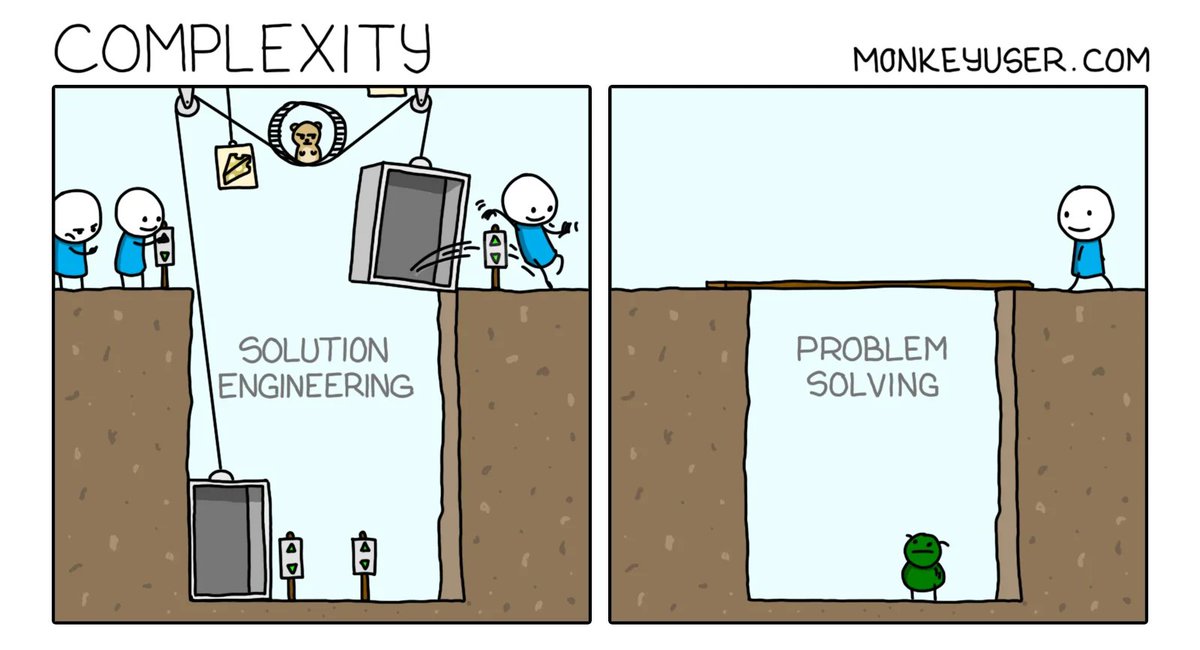 FilipeDeschamps's tweet image. EVITAR RETRABALHO É UMA MIRAGEM!!

Vai introduzir COMPLEXIDADE e complexidade NÃO É sinônimo de SENIORIDADE!!!!!!

Complexidade na maioria dos casos é:

1. Imaturidade
2. Insegurança e Medo
3. Procrastinação
4. Sunk Cost Fallacy

1. IMATURADE
O programador não criou maturidade…