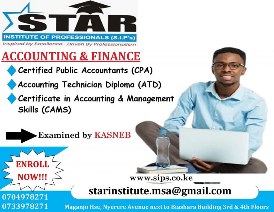 MombasaStar's tweet image. Numbers are powerful,  they build businesses, shape decisions, and create success!
Be part of the next generation of accounting professionals with Star Institute of Professionals.
Enroll for CPA, ATD, or CAMS today!

#AccountingMadeSimple #KASNEBExams #CareerGrowth #StarInstitute