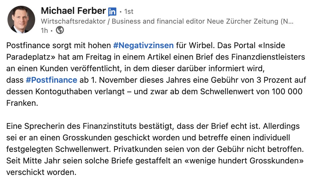 KeineWunder's tweet image. Institutionelle haben in der Schweiz bereits erhebliche Negativzinsen...