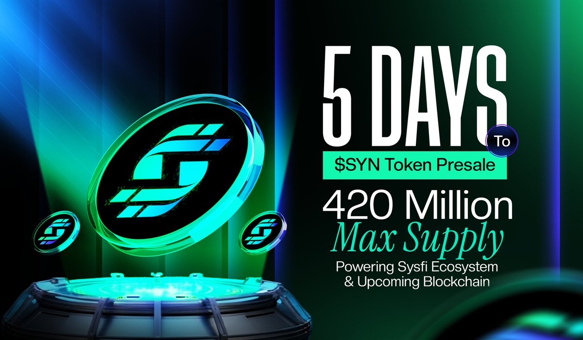 sysfiDAO's tweet image. 5 DAYS TO #PRESALE 🕑
A Sustainable Ecosystem. Powered by Smart Tokenomics inspired by @cz_binance.

Every unlock of SYN supply is fueled by contribution finance—meaning growth isn’t just automatic, it’s earned. The more the community contributes, the bigger the ecosystem grows.…